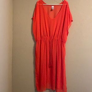 Time and Tru Orange Bathing Suit Coverup with Raised Emrboidery